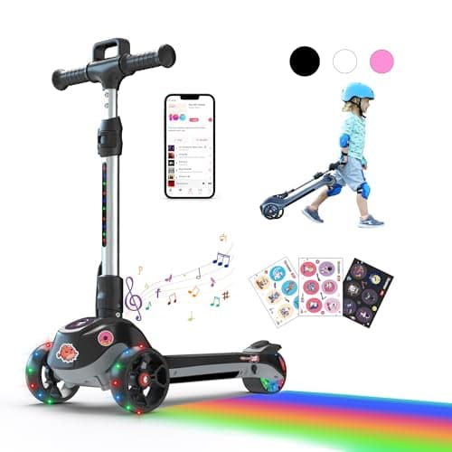 iScooter iK2 Electric Scooter for Kids Ages 3-8, Bluetooth Features, Thumb Accelerator, Colorful Lights, 3 Adjustable Height Toddler Motorized Scooters, Foldable Scooter for Kids (Black)