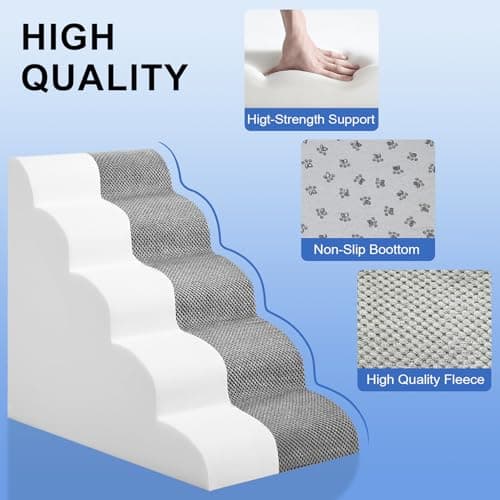 Dog Stairs for Bed 28.7”H, 5-Step Dog Ramp, Non-Slip Sturdy Pet Steps for Small Dogs & Cats to get on High Bed or Couches, Grey 6