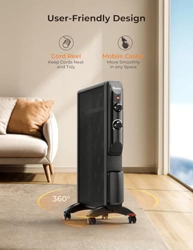 Reekie Electric Space Heater for Indoor Use 1500W, Large Room Heater with Thermostat, 2 Heat Settings, Fast Heating, Quiet, Safety Protection, Portable Mica Heater for Office Home Bedroom 120V Black 7