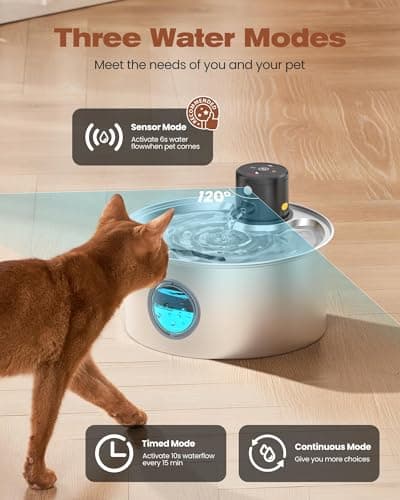 Cat Water Fountain Wireless Cordless: Cat Fountain Battery Operated - Stainless Steel Pet Water Fountain Rechargeable - 108oz/3.2L Automatic Cats Fountains for Drinking with Motion Sensor - Cats & Dog 5