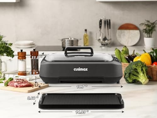 CUSIMAX Smokeless Grill, Electric Indoor Grill, 1500W Korean BBQ Grill with Non-stick Removable Grill/Griddle Plate, LED Smart Display & Tempered Glass Lid, Grey 7