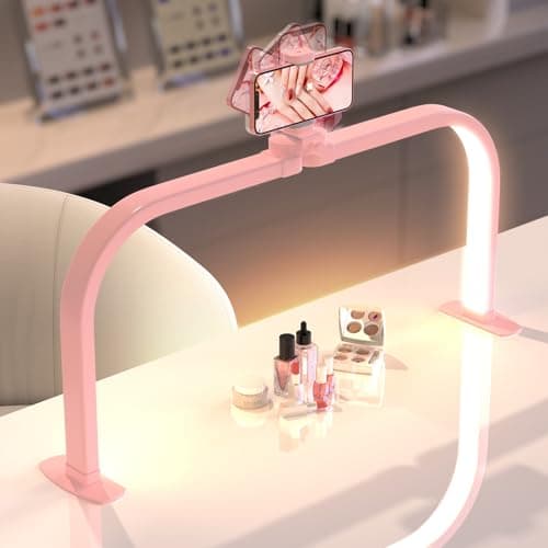 WurodBiza Upgrade Large Half Moon Light for Nail Desk with Phone Holder for Nail Lamp, Foldable Arch Moon Light Tech Perfect for Professional Manicure (Pink, Large)