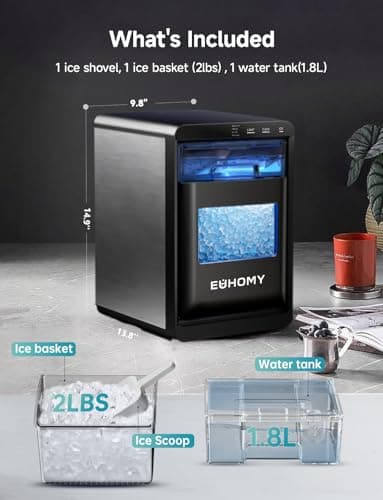 EUHOMY Nugget Ice Maker Countertop, 40Lbs/24H Pebble Ice Maker Machine, Self-Cleaning Countertop Sonic Ice Makers with Ice Scoop&Basket, Pellet Ice Maker Machine for Home/Kitchen/Office 7