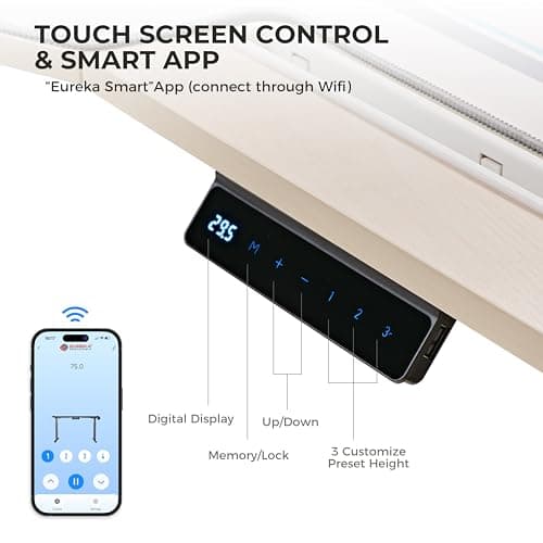 EUREKA ERGONOMIC Standing Desk,63" Electric Adjustable Height Computer Desk,Wing Shaped Music Studio Desk, LED Monitor Stands, Dual Motor&Slot, Maple 9