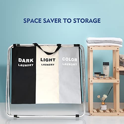 180L Laundry Basket Sorter, Large 3 Section Collapsible Laundry Hamper for Laundry Room Organization, 28" x 21"x 15" Dirty clothes Hamper Bag for Bedroom Blanket Storage Organizer (3 Section Black) 5