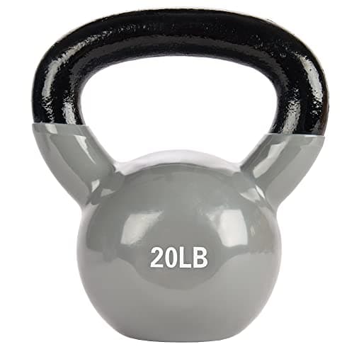 Victor Fitness 20 lb Solid Cast Iron Vinyl Coated Silver Kettlebell with Wide Easy-to-Grip Handle. Great for Weight Training, Crossfit, Squats, and Kettlebell Swings