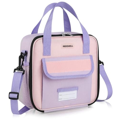 REDSHELL Tactical Lunch Box Kids, Large Insulated Lunch Bag for Girls, Cooler Lunchbag, Square Toddler Lunchbox, School Daycare Lunch Tote Pail with Water Bottle Holder Shoulder Strap, Purple