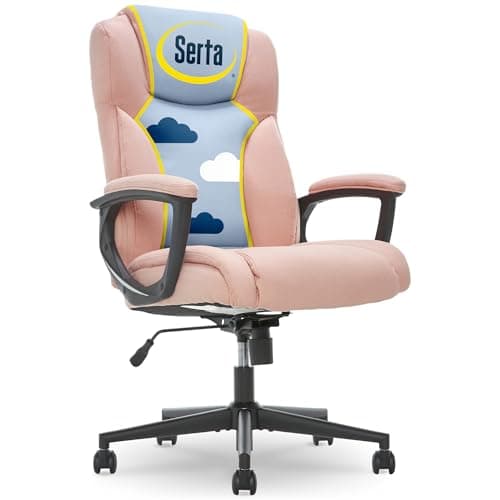 Serta Connor Executive Office Chair, Ergonomic Computer Chair with Layered Body Pillows, Contoured Lumbar, Adjustable Seat, Microfiber Fabric, Pink