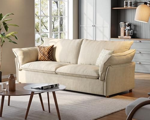 ONBRILL 86 Inch Cloud Couch, 2-Seater Loveseat Sofa with Deep Seat Cushion, Padded Armrests, High Back Design, Comfy Modern Linen Couches for Living Room, Apartment, Beige