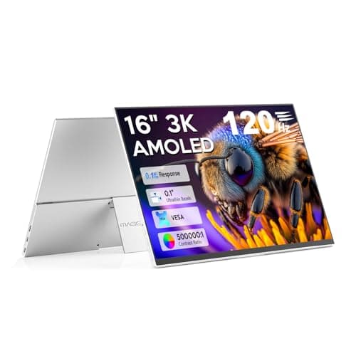 16" OLED Portable Monitor, 3K 2880x1800 120Hz 0.1ms USB-C HDMI OLED Monitor with Ultra-Thin Bezels 120% DCI-P3 Kickstand Speakers VESA for Laptop Mini PC Windows Mac Phone PS4 PS5 Switch, Silver