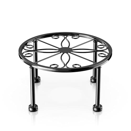 Gskeco Garden Gifts Plant Lovers Gifts Black Metal Plant Stand with Anti-Slip Base Rustproof Heavy Duty Decorative Round Flower Stand Display Shelf for Indoor/Outdoor