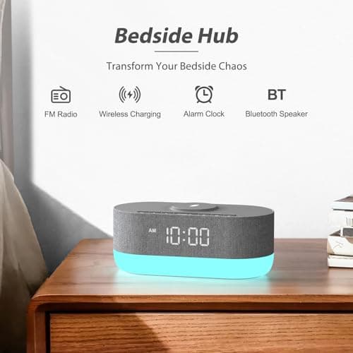 HOUSBAY Wireless Charging Alarm Clock Radio - Fast Charging Station for iPhone Samsung, Bluetooth Speaker, Upgrade Morning Routine, Dimmable Clock with FM Radio for Bedroom 2
