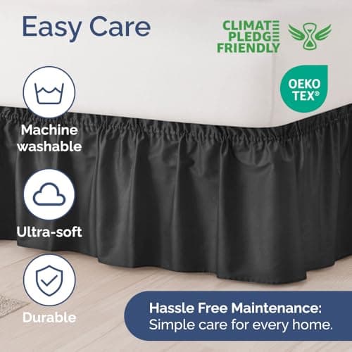 Wrap Around Dust Ruffle Bed Skirt - Black - for Queen Size Beds with 12 Inch Drop - Easy Fit Elastic Strap - Adjustable Pleated Bedskirt w/Brushed Fabric - Wrinkle Free - for Women, Men, Kids & Teens 6