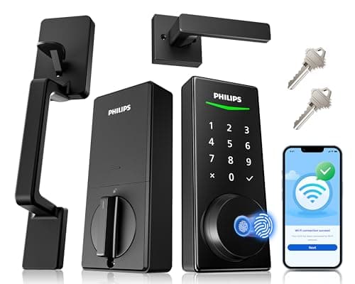 Philips WiFi Smart Lock with Front Door Handle Set, Built-in WiFi, APP Remote & Voice Control, Fingerprint Keyless Entry Door Lock, Keypad Deadbolt Smart Locks for Front Door, Auto-Lock, Matte Black