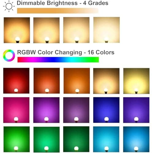 AFINSEA RGB Color Changing Light Bulbs,RGB LED Light Bulbs,9W Warm White 6500K,40W Equivalent,16 Color Multicolor A19 E27/E26 Dimmable Memory Function, for Home Decoration,Stage,Bar,Party 2