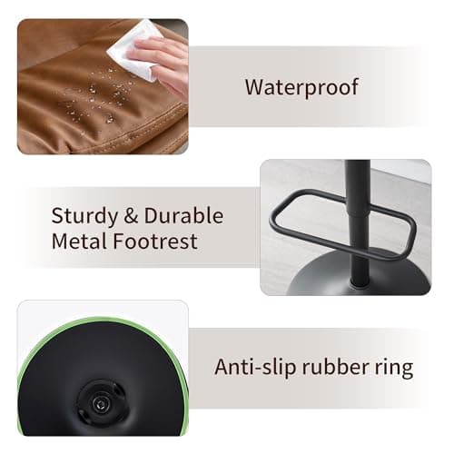 FIRAVOE Swivel Bar Stools Set of 2, Double-Layer Upholstered Counter Height Bar Stools with Back, Adjustable Bar Stool 24"-32", Faux Leather Barstools for Kitchen Island (Brown, 2PCS (24"-32")) 5