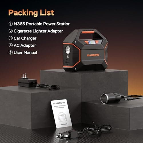 MARBERO Portable Power Station 155Wh Portable Charger 100W Power Station with 6 Outputs 2x 110V AC Outlet LED Flashlight for Home Blackout, Camping, RV Travel, Ultra-Light & Silent Fan UL Certified 8