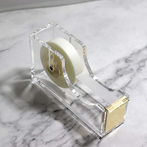 Multibey Clear Acrylic Gold 1 Inch Core Desktop Adhesive Tape Dispenser Cutter with Tape Office School Gift Idea (Gold) 6