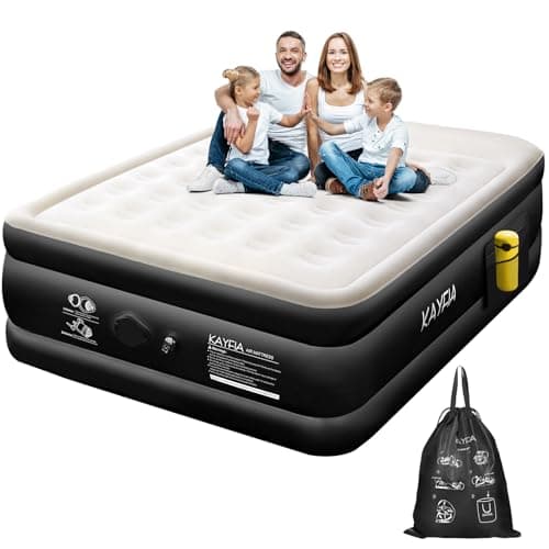 King Air Mattress with Built-in Wireless Pump & Flocked Surface 18" Elevated Blow up Mattress for Home & Camping Durable Inflatable Mattress Quick Inflation/Deflation Air Bed with Carry Bag, Black