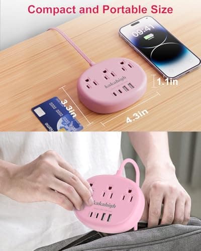 Pink Extension Cord with Surge Protected 1080J - 5 FT Kawaii Power Strip, 1625W Cute Extension Cord with 3 AC Outlet 4 USB (24W/4.8A), Compact for Cute Pink Kawaii Desk Home Essentials 6