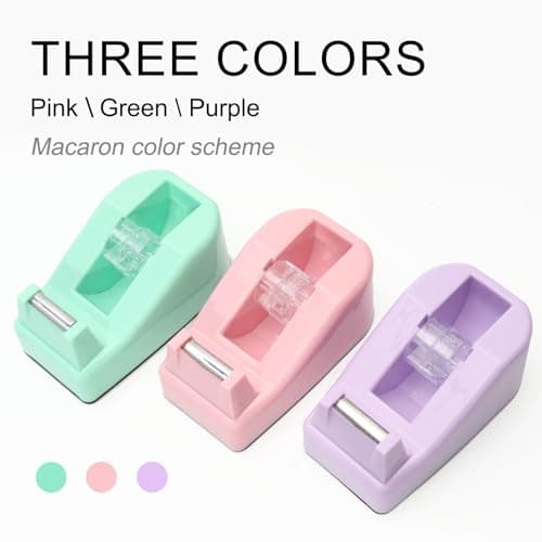 Desktop Tape Dispenser Heavy Duty Desk Accessories Floral Office Tape Dispensers, Weighted Non-Skid Base, Macaron Green 5