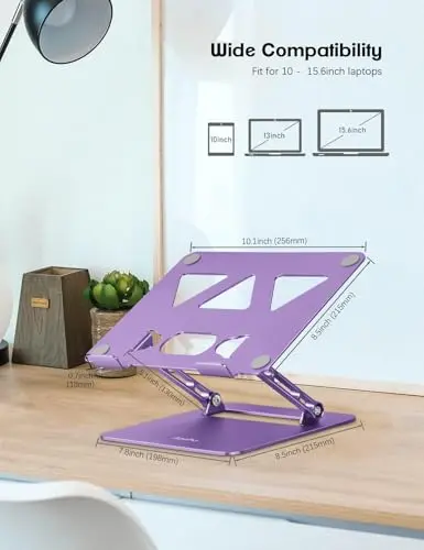 Aoviho Adjustable Laptop Stand for Desk,Portable Laptop Stand Holder and Riser,Foldable Aluminum Notebook Computer Stands for MacBook Air Pro HP Lenovo Dell Samsung Chromebook, 10-15.6 inch, Purple 6