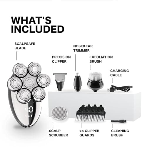 Head Shavers for Bald Men, Electric Razor, IPX8 Waterproof Dry/Wet Bald Head Shaver with 10000 RPM High-Speed Motor, Rechargeable Head Razor with LED Display, USB-C Cable, Perfect for Home & Travel 8