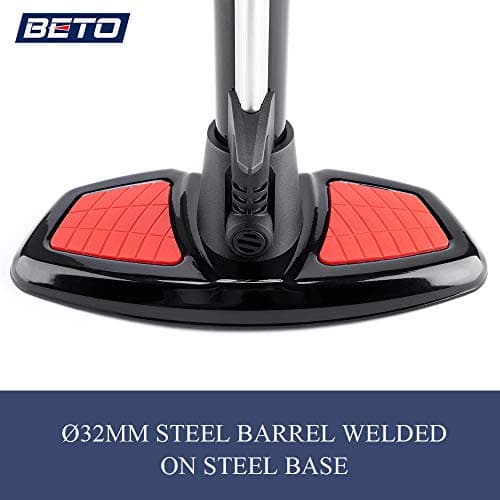 Beto Bike Pump Portable - Bicycle Floor Pump with Industrial Top-Mounted Gauge & Air Bleed Button - Presta Schrader Valve Universal, Steel Tube 160 Psi Max 5