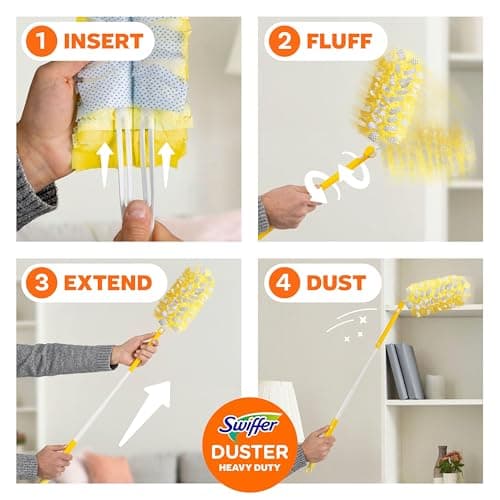 Swiffer Duster Kit with 3 ft Extendable Handle, Heavy Duty Dusting Starter Kit with 12 Refills, for Ceiling Fans, Vents and Hard to Reach Places 8