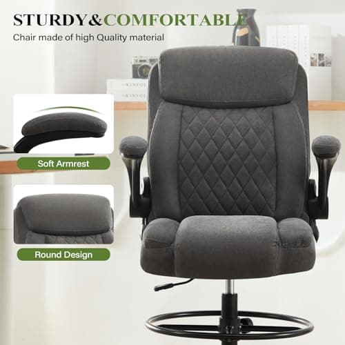 Drafting Chair Tall Office Chair for Standing Desk, Ergonomic Tall Desk Chair with Adjustable Foot Ring, Flip-Up Armrests, Lumbar Support, Comfortable Fabric Seat – Ideal for Home and Office Use 9