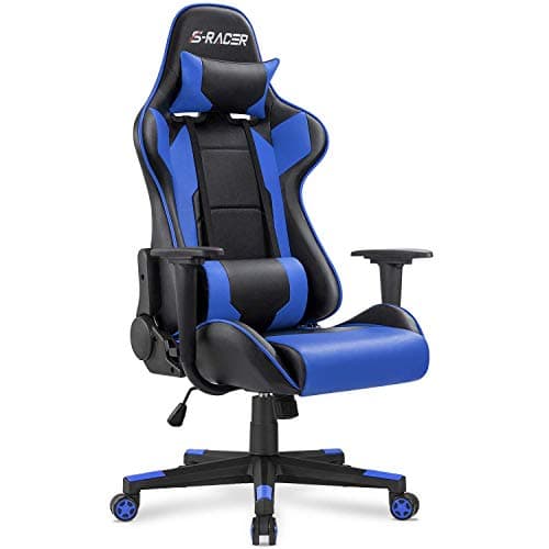 Homall Gaming Chair, Office Chair High Back Computer Chair Leather Desk Chair Racing Executive Ergonomic Adjustable Swivel Task Chair with Headrest and Lumbar Support(Blue)