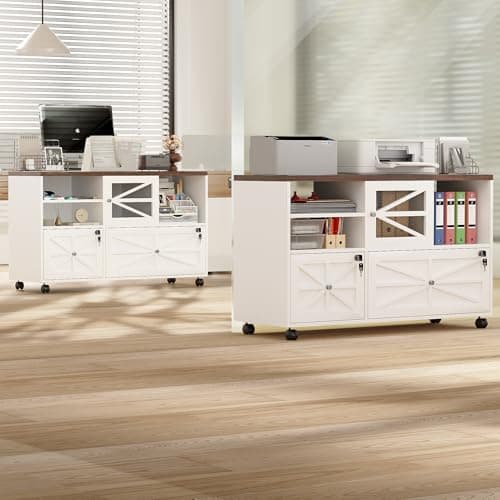 Semoic 2 Drawer Farmhouse File Cabinet with Lock, Mobile Lateral Filing Cabinet for Letter/Legal/A4 Size, Open Storage Adjustable Shelf for Home Office Cabinets,White 6