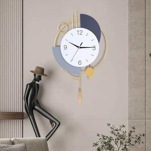 Dankeit Wall Clock, Silent Quality Quartz Battery Operated with Pendulum, Large Wall Clock for Living Room Kitchen Home Bathroom Bedroom Wall Decor,13x21.65inch(Golden) 6