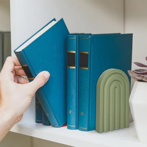 Whaline 4Pcs Boho Arch Wood Bookends Sage Green Rainbow Wooden Book Stands Decorative Non Skid Book Stoppers Study Cute Bookend for Back to School Heavy Books Home Office Library Kitchen (4 Colors) 7
