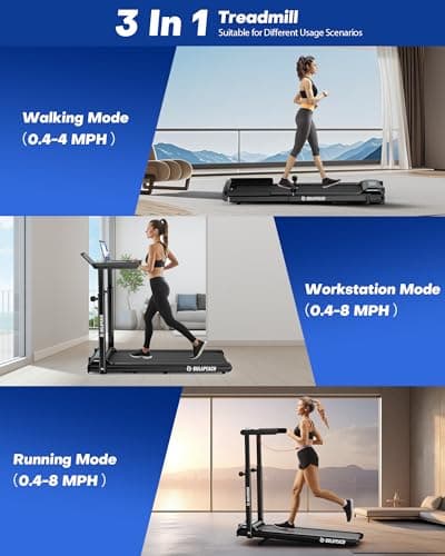 Walking Pad with Incline, 3 in 1 Under Desk Treadmill with Handle Bar Removable Desk Workstation & Device Holder, 3.5HP Foldable Treadmills with 300lbs Capacity for Home Office 7