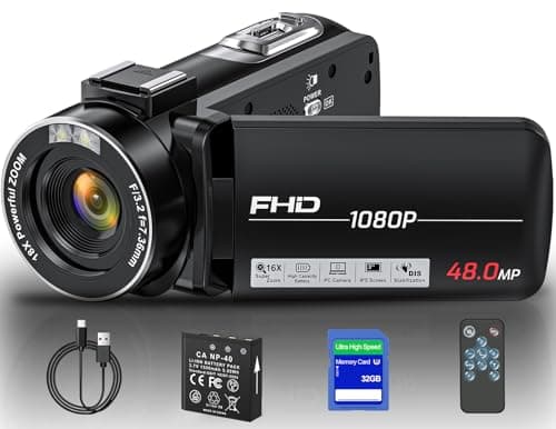 THPACIP Video Camera Camcorder, Full HD 1080P Camcorder 48MP 16X Digital Video Camera for YouTube, 3.0 Inch IPS Screen Vlogging Camera Recorder with Remote Control