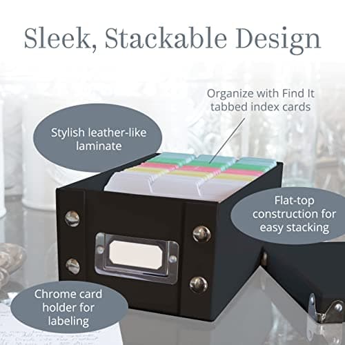 Snap-N-Store Index Card Holder Storage Box - Collapsible Organizer Box fits 1100 Flash Cards - Business, Recipe, or Note Card - 3 x 5, 1 Pack, Black 5