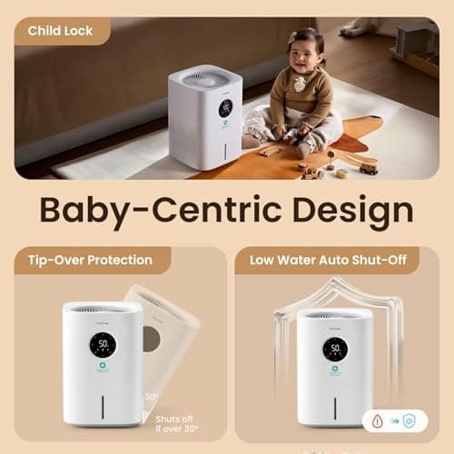 Provirtec Pro Baby Evaporative Humidifier for Bedroom, MistFree & No White Dust, BPA-Free and 16dB Quiet Sleep for kids, 3 Age-Modes, Auto Control, Tap Water Safe, 4L Easy Clean Tank for Nursery 7
