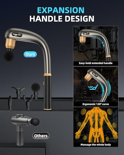 LYHW Massage Gun Deep Tissue with Extended Handle, 12MM Handheld Electric Back Muscle Massager for Pain Relief, Quiet Percussion Massage Gun with LED Screen & 4 Massage Heads, 3 Modes & 5 Speed Levels 4