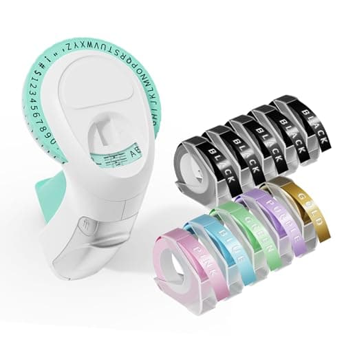 VolenGo Embossing Label Maker Machine, Retro Label Maker with Tapes, 10 Rolls 0.35inch 3D Plastic Embossed Label Tapes, Lightweight Portable Embosser, Old School & Easy to use