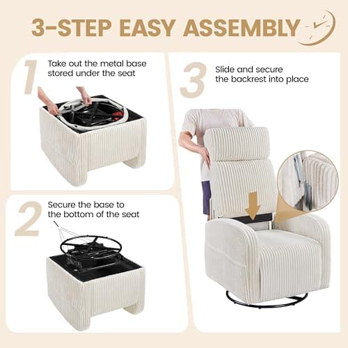 Yaheetech 360° Swivel Glider Chair for Nursery, Rocking Chair Nursing Chair with Side Pockets, Corduroy Glider for Living Room with High Back Beige 6