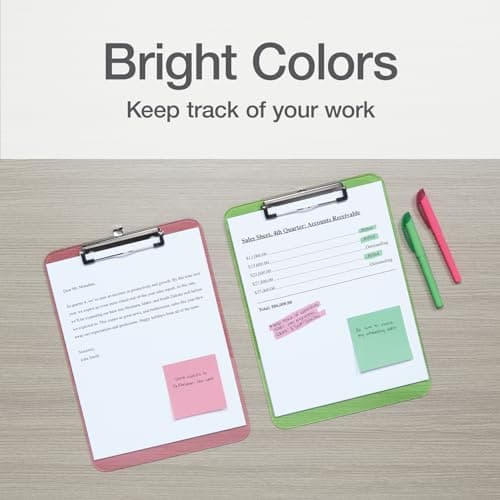 Oxford Plastic Clipboards, Metal Clip with Plastic Corners, Writing Surface with Hanging Loop, Assorted Colors, 12.5" x 9", 6 Pack (25402) 6