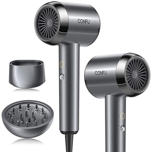 CONFU Diffuser Hair Blow Dryer - Plasma Ionic Professional 1600 Watt Hairdryer Fast Drying for Curly Hair Anti Frizz - Lightweight Portable Ion Blower Dryer for Women & Men