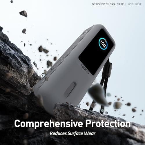 Silicone Case for Anker Laptop Power Bank (25,000mAh 165W) 1/4" Nut Hole,SD/SIM Card Storage, Display Protection&Dustproof, Travel Protective Cover Compatible with Anker Power Bank 165W (Gray) 8