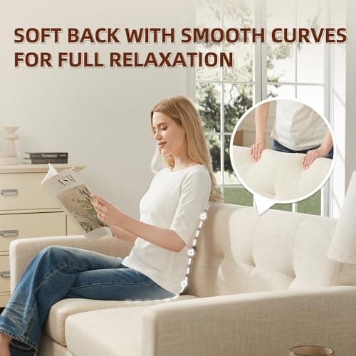 Kingfun 65.2" W Loveseat Sofa, Mid Century Modern Decor Love Seat Couches for Living Room, Button Tufted Upholstered Furniture, Solid & Easy to Install Small Couch for Bedroom Office Apartment, Beige 8