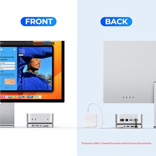 Mac mini M4 Dock, Aluminum Stand and HDMI Hub for Mac mini M4 and M4 Pro 2024 with M.2 NVMe/SATA SSD Enclosure, 4K60Hz HDMI,10G USB A/C, 5G USB A*2, USB-C Charge, SD/TF, Audio 8