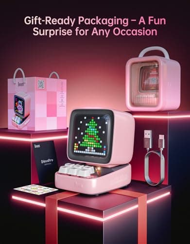 Divoom Ditoo Retro Pixel Art Game Bluetooth Speaker with 16X16 LED App Controlled Front Screen (Pink) 9