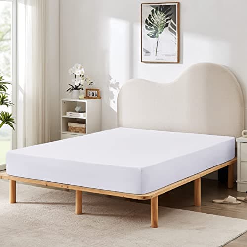 HBHLFZ Queen Fitted Sheet Only, Soft Breathable Bottom Sheet - 60"x80" Deep Pockets Queen Size Fitted Sheet - All Around Stretch Fit, Wrinkle Resistant, Colorfast - Easy Care, White