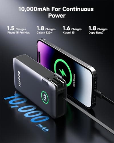 Portable Charger with Built in 25.6in Retractable Cable and Wall Plug, 10000mAh USB C Travel Power Bank, 35W Fast Charging Battery Pack Compatible with iPhone 16 15 14 13 Samsung Android Phone etc 4
