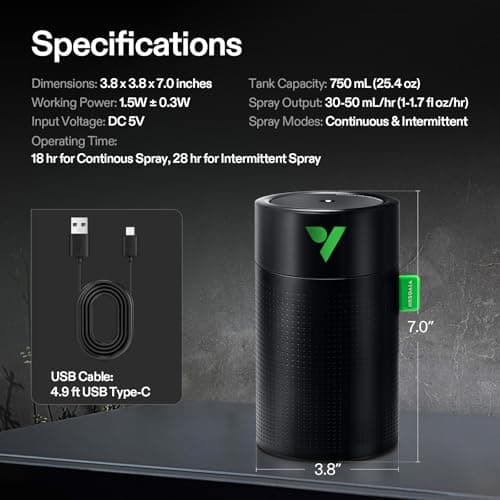 VIVOSUN AeroStream U075 USB Humidifier, 750ml Cool Mist Mini Humidifier with 2 Mist Modes, Auto Shut-Off, Smart Remote Control with VGrow, Designed for Small Grow Tents/VGrow 6